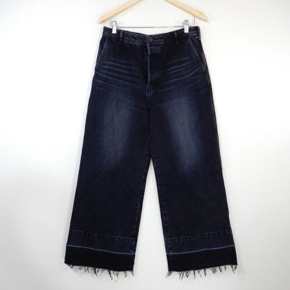 MOUSSY VINTAGE Elba JEANS Size 29 Wide Crop Raw Hem Black Denim NEW $325 - Picture 7 of 13